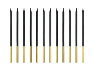 Black Gold Tip Cake Candles x 12