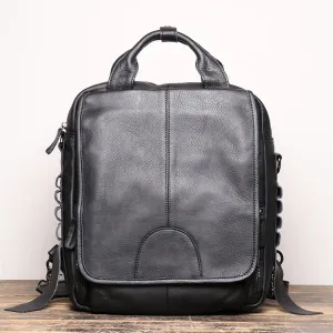 BLACK Vertical LEATHER MEN'S Messenger Bag Side Bag BACKPACK Work Handbag Briefcase FOR MEN