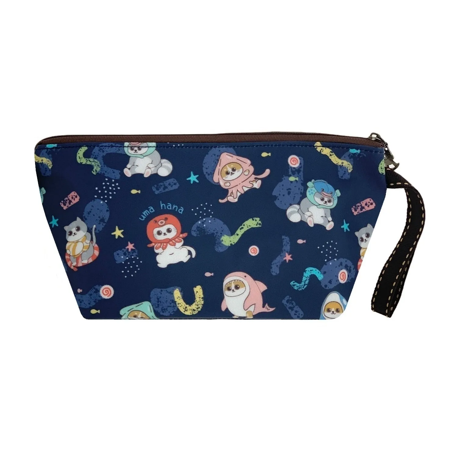 Blue Aquatic Cats Dumpling Cosmetic Bag