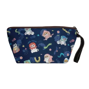 Blue Aquatic Cats Dumpling Cosmetic Bag