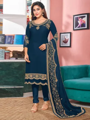 Blue Georgette Partywear Straight Cut Suit