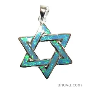 Blue Sterling Star Of David Pendant.