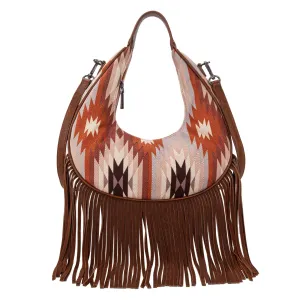 Brown Aztec Fringe Crescent Crossbody Bag - MW1285-8366BR