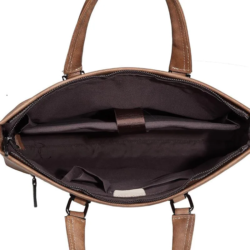 Brown Leather Men 13 inches Vintage Briefcase Handbag Gray Brown Laptop Handbag Side Bag For Men