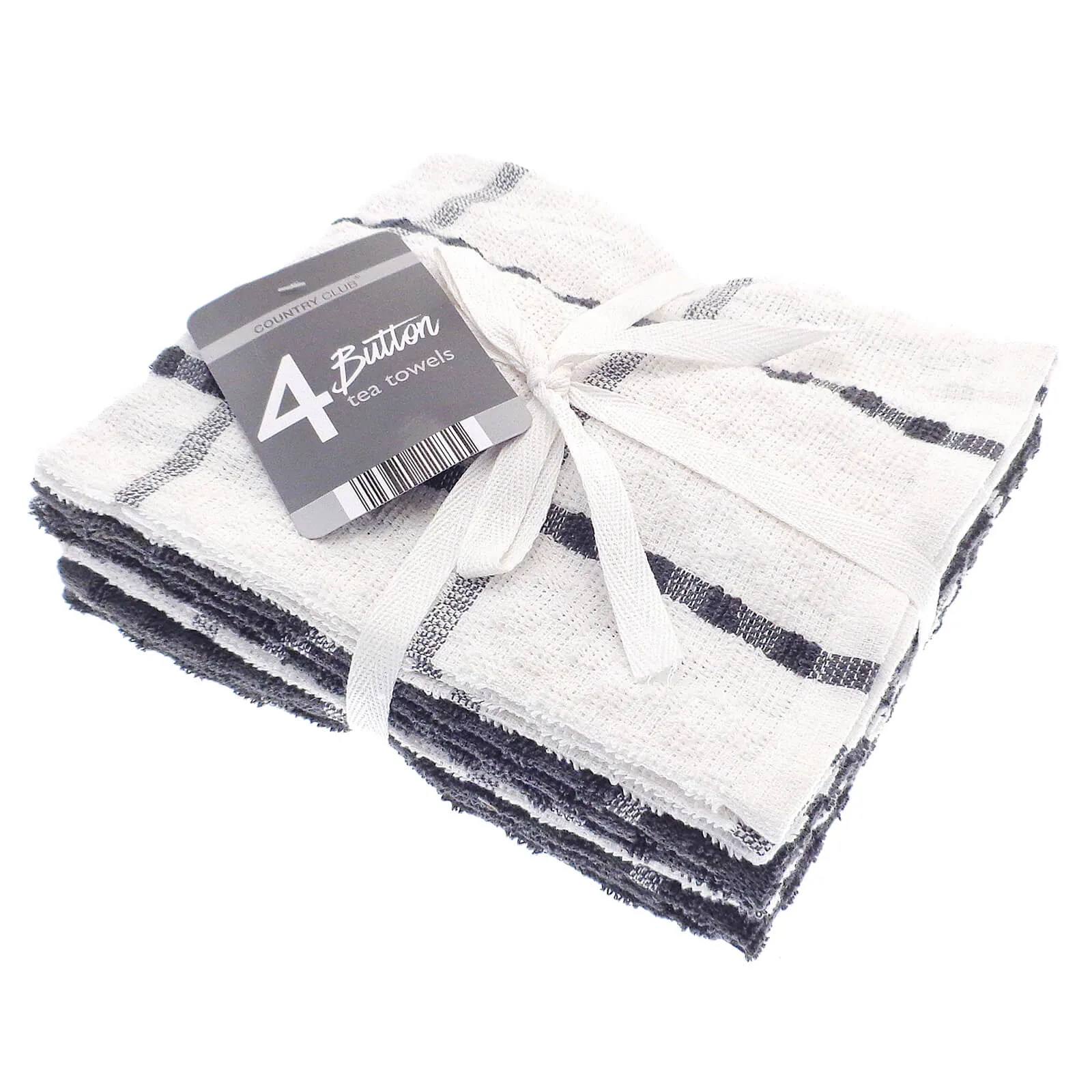 Button Terry Tea Towels Cotton Rich Dish Drying Cloths Pack Of 4