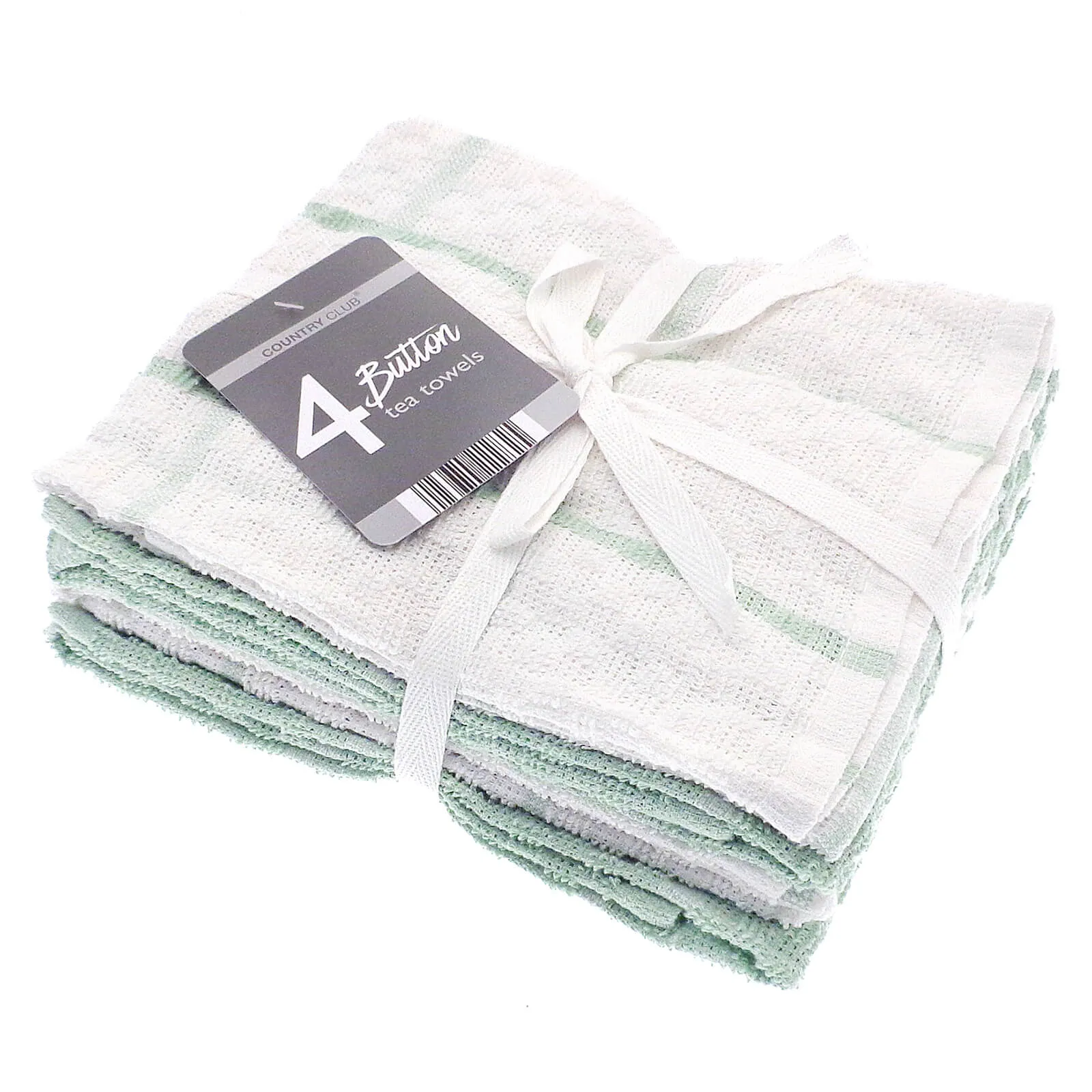 Button Terry Tea Towels Cotton Rich Dish Drying Cloths Pack Of 4