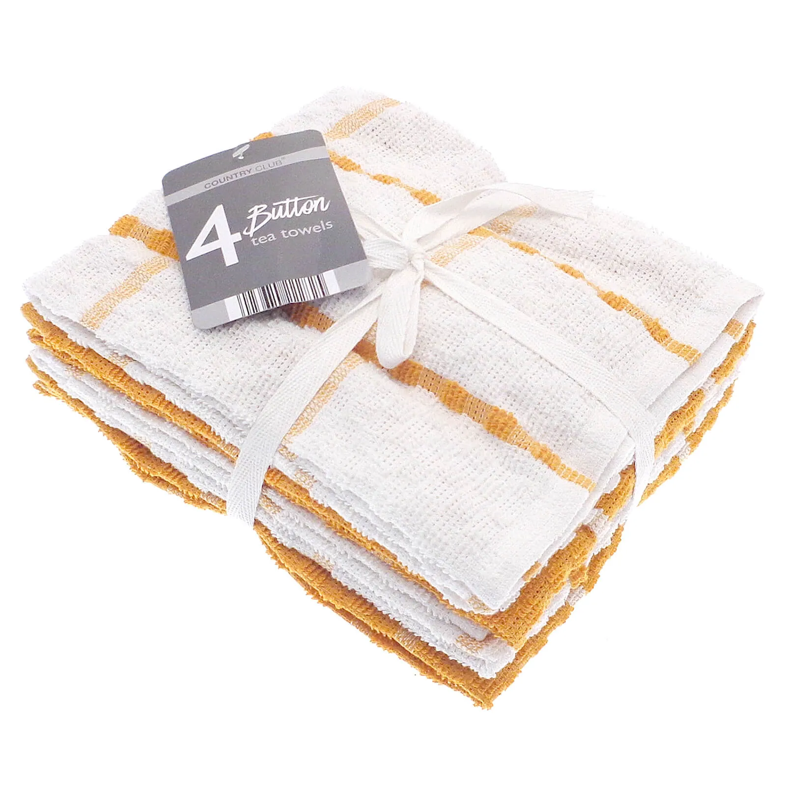 Button Terry Tea Towels Cotton Rich Dish Drying Cloths Pack Of 4