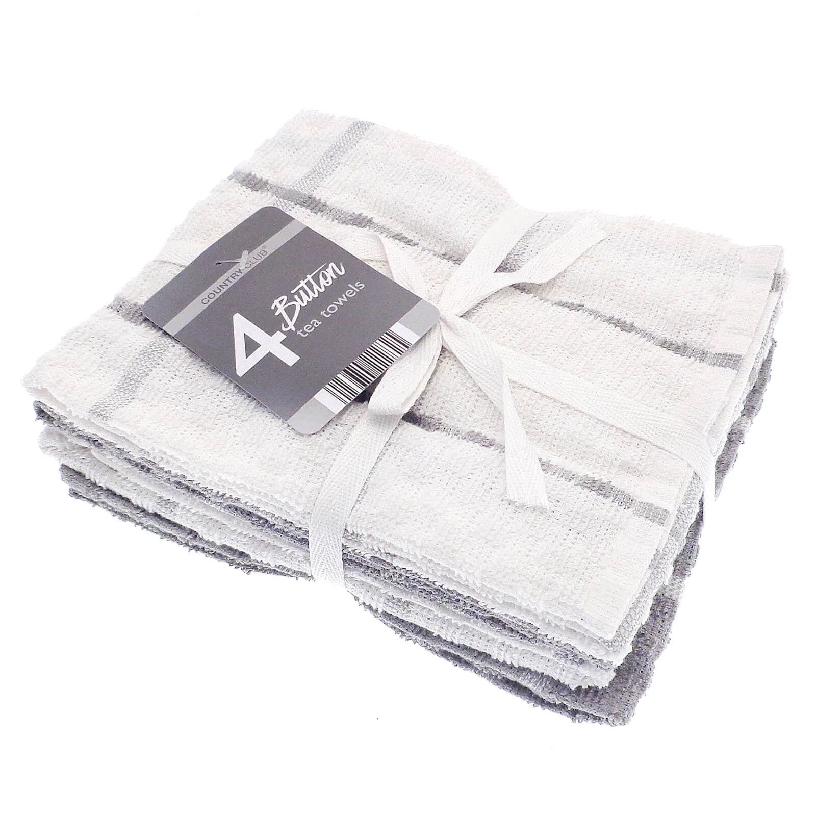 Button Terry Tea Towels Cotton Rich Dish Drying Cloths Pack Of 4