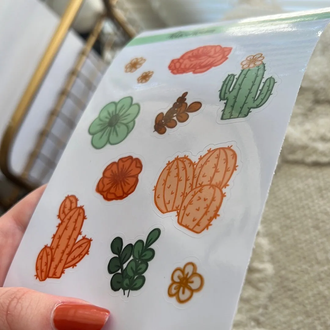 Cactus Florals Set of 11 Mini Stickers (1 sheet)