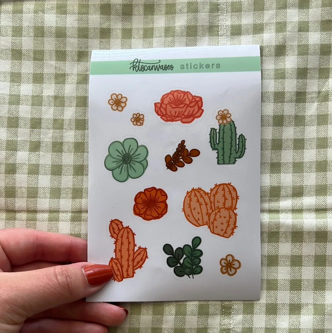 Cactus Florals Set of 11 Mini Stickers (1 sheet)