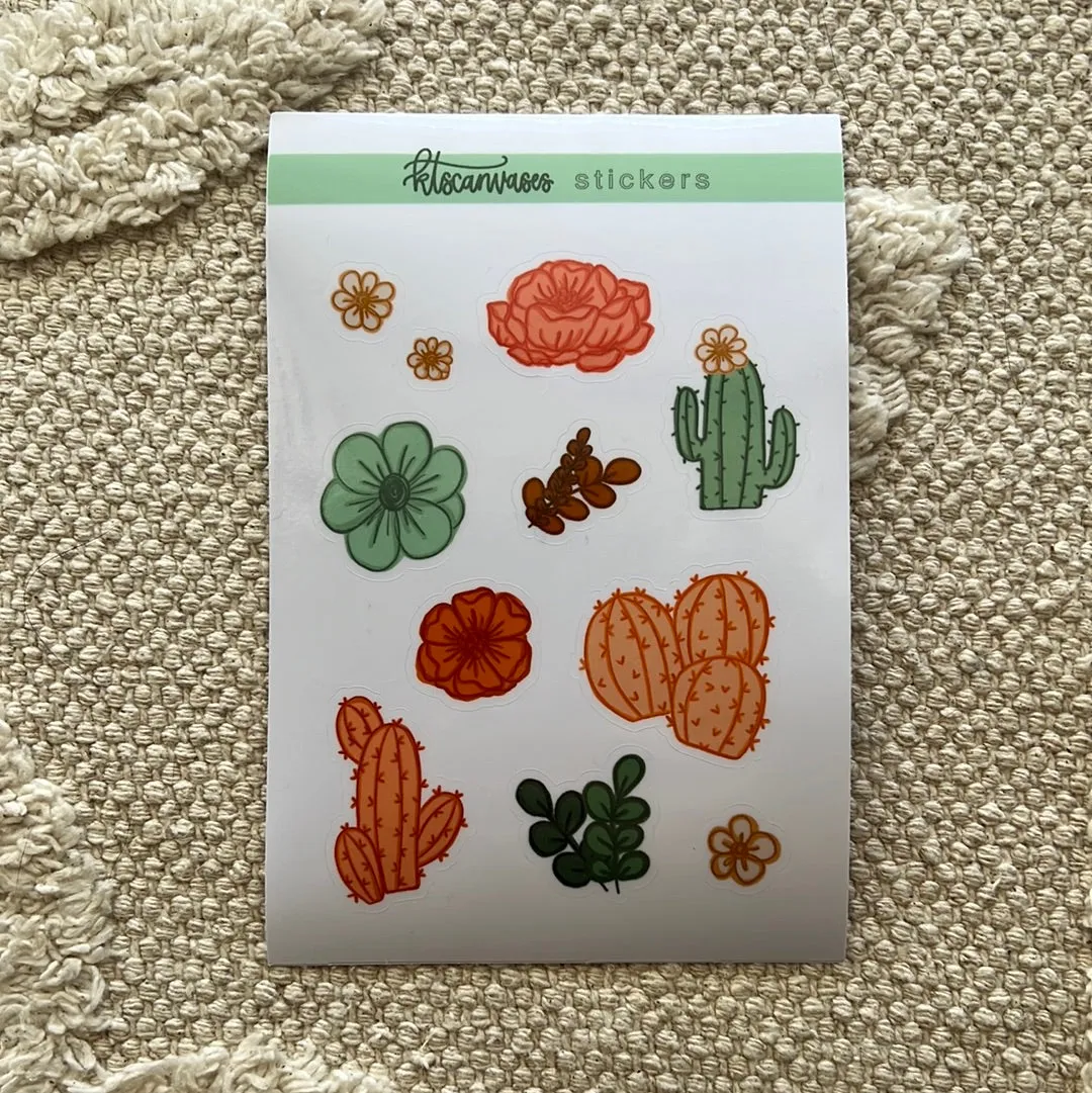 Cactus Florals Set of 11 Mini Stickers (1 sheet)