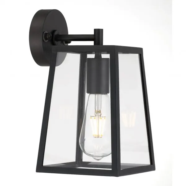 Cantena 15cm Black with Clear Glass Panel Exterior Coach Light