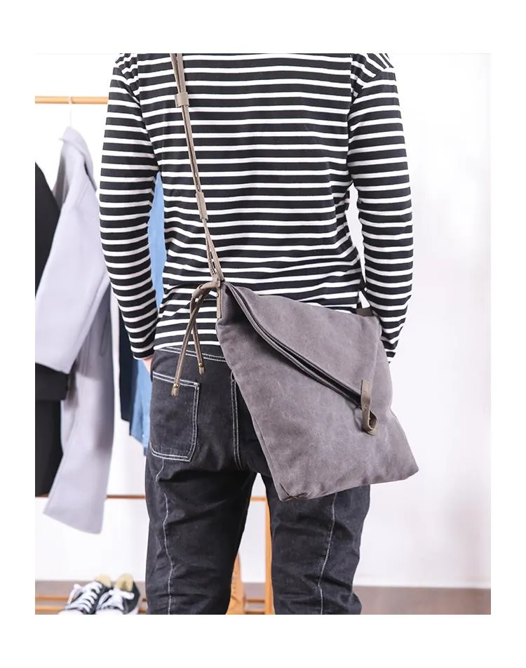 Canvas Mens Womens Casual Gray 12‘’ Courier Bag Side Bag Messenger Bag for Men