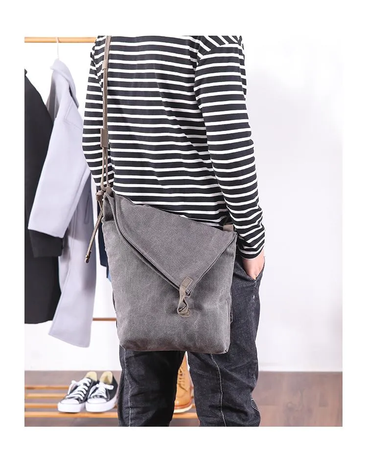 Canvas Mens Womens Casual Gray 12‘’ Courier Bag Side Bag Messenger Bag for Men