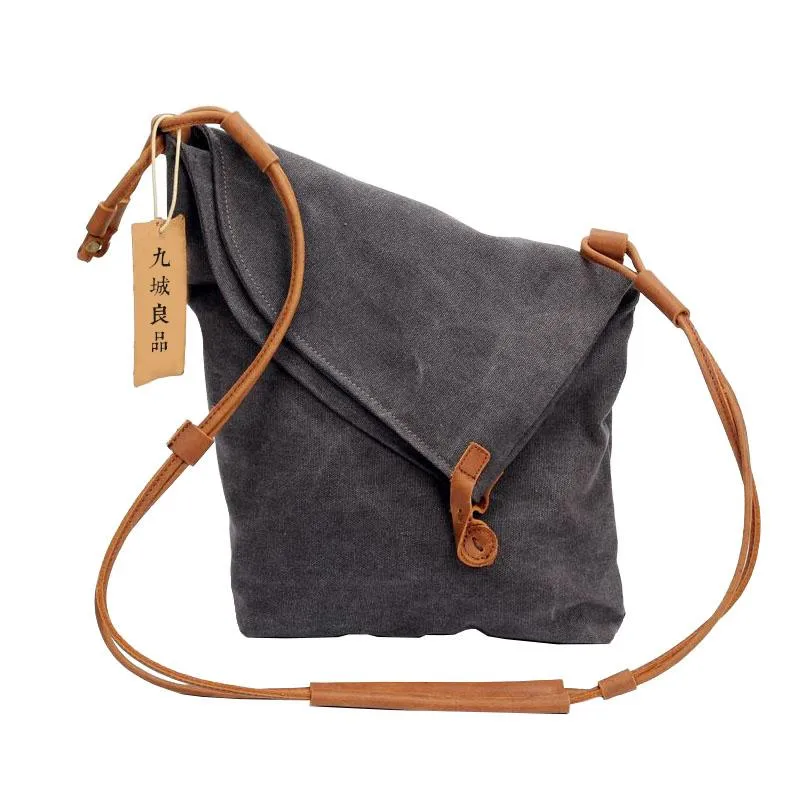 Canvas Mens Womens Casual Gray 12‘’ Courier Bag Side Bag Messenger Bag for Men
