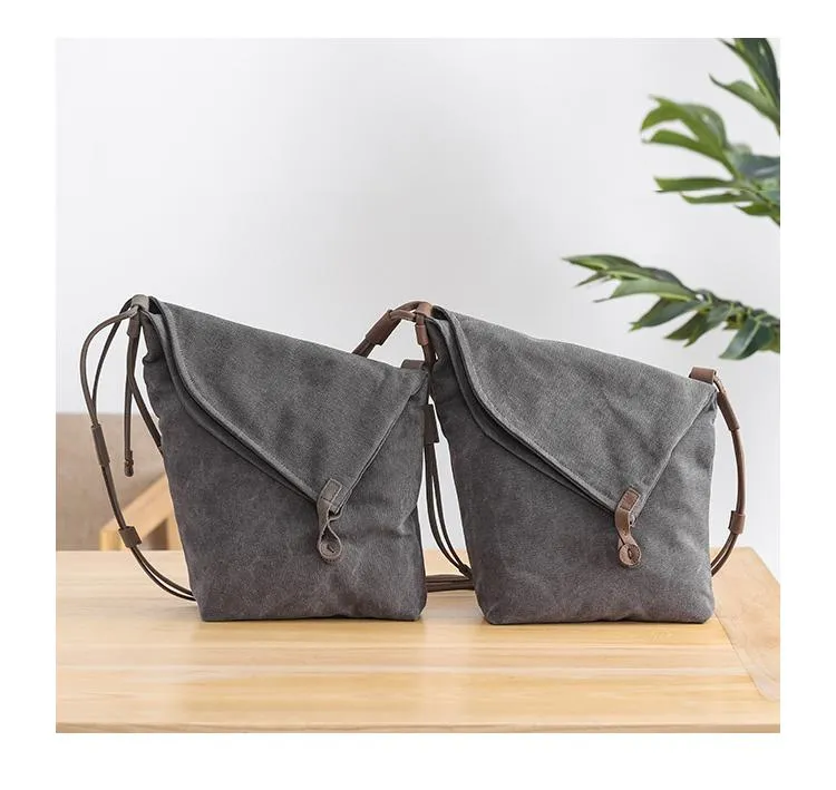 Canvas Mens Womens Casual Gray 12‘’ Courier Bag Side Bag Messenger Bag for Men