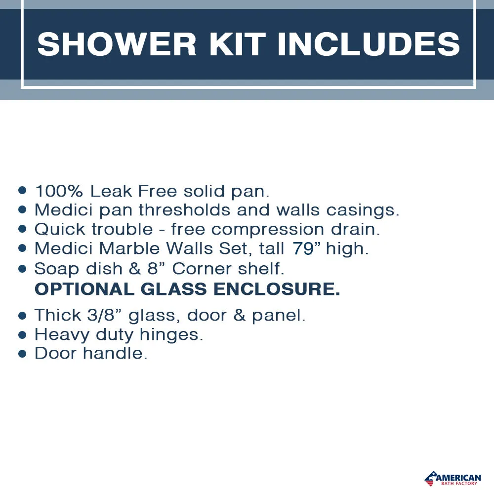 Carrara Marble Classic Alcove Shower Enclosure Kit