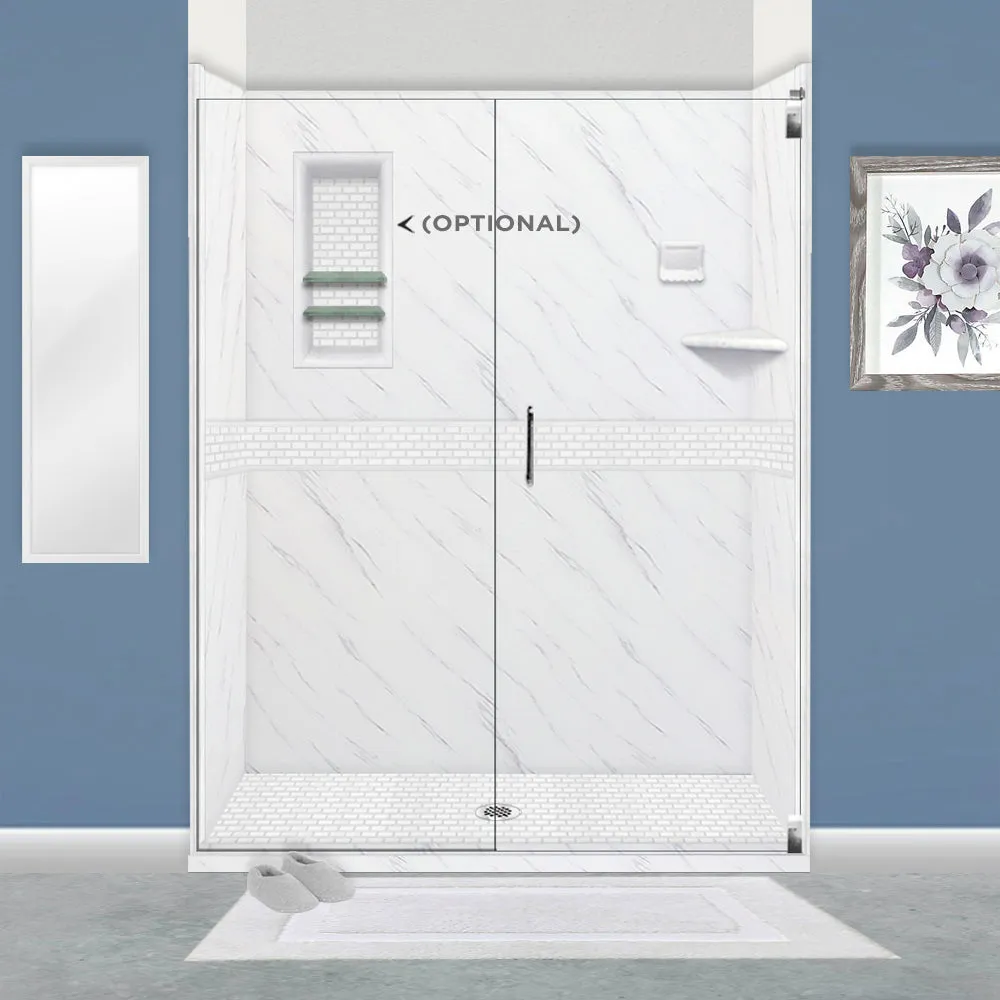 Carrara Marble Classic Alcove Shower Enclosure Kit