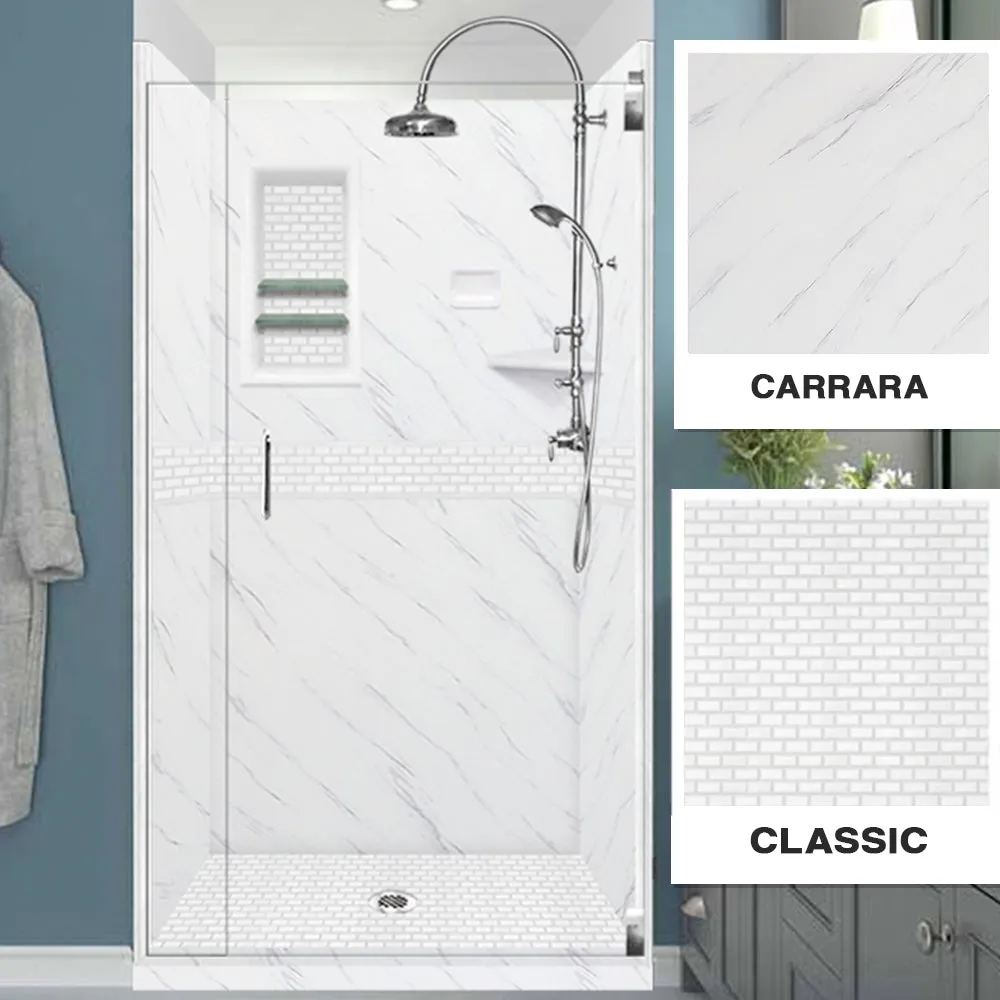 Carrara Marble Classic Alcove Shower Enclosure Kit