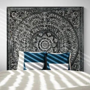 Carved Bed Headboard "Peony" - Monochrome Wash - Export