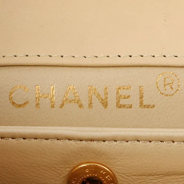 Chanel Around 1990 Made Design Flap Chain Bag With Pouch Beige