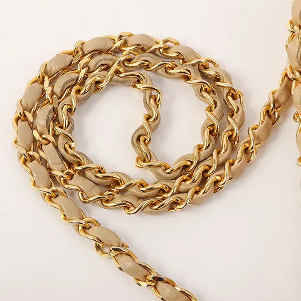 Chanel Around 1990 Made Design Flap Chain Bag With Pouch Beige