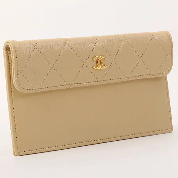 Chanel Around 1990 Made Design Flap Chain Bag With Pouch Beige
