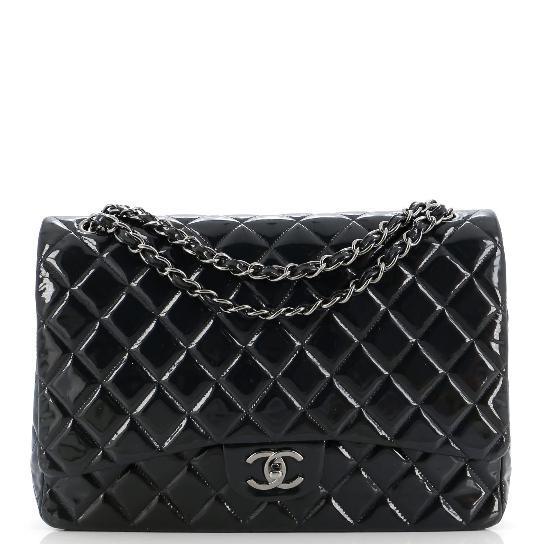 CHANEL Classic Double Flap Bag Quilted Patent Maxi