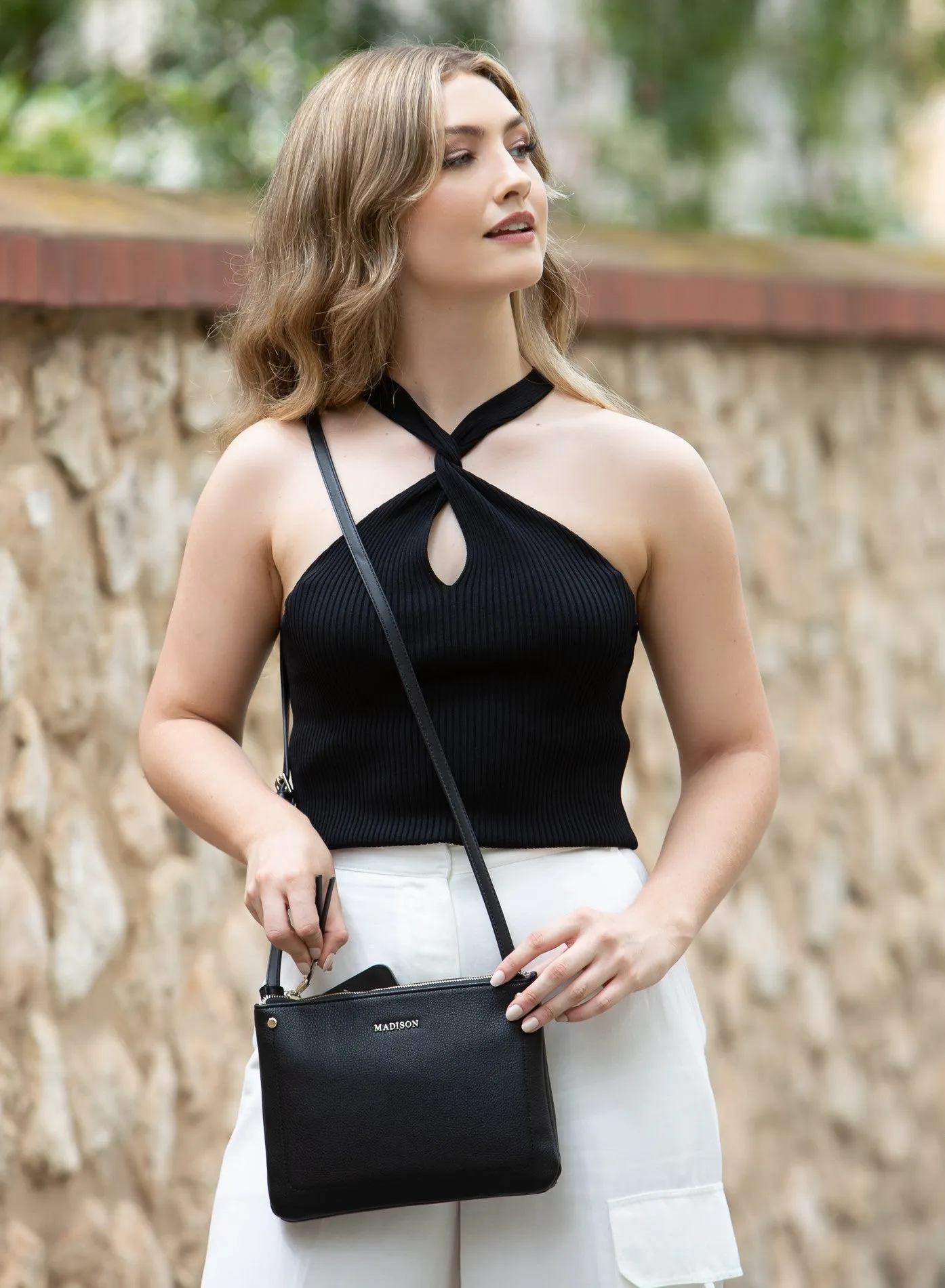 Charlotte Double Zip Crossbody Bag   Graphic Bag Strap