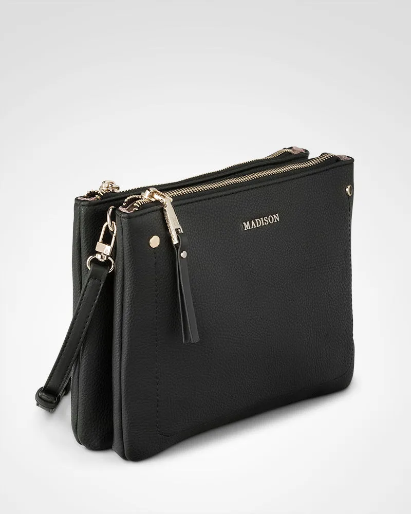 Charlotte Double Zip Crossbody Bag   Graphic Bag Strap