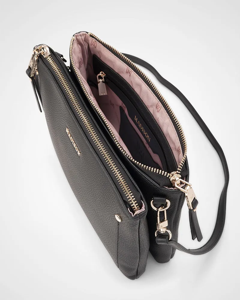 Charlotte Double Zip Crossbody Bag   Graphic Bag Strap