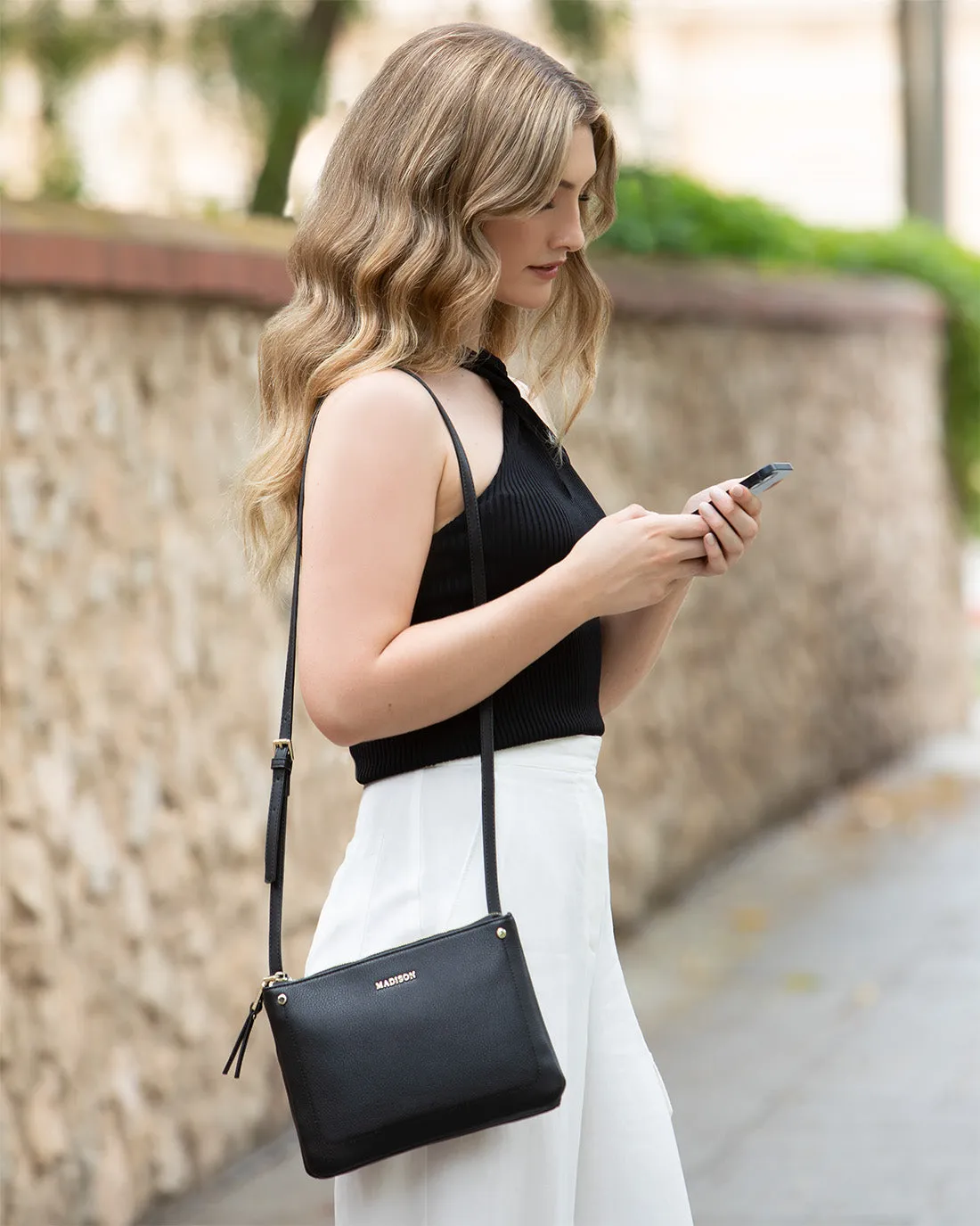 Charlotte Double Zip Crossbody Bag   Graphic Bag Strap