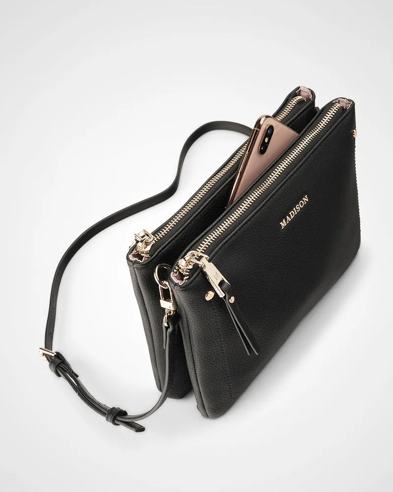 Charlotte Double Zip Crossbody Bag   Graphic Bag Strap