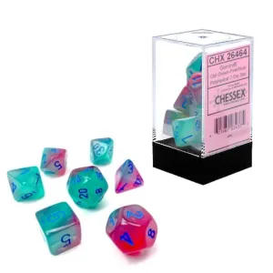Chessex Gemini 7pc Polyhedral Dice Set - Gel Glow Green-Pink & Blue