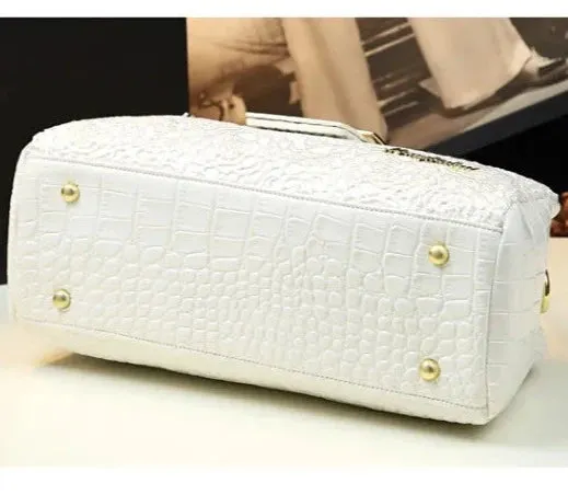 Chic 3-Layer Boston Bag with Crocodile Embossed Texture