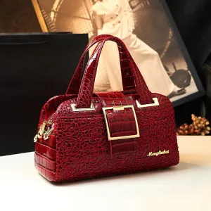 Chic 3-Layer Boston Bag with Crocodile Embossed Texture