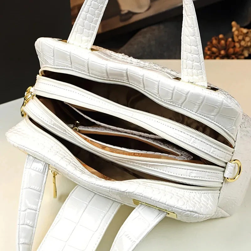 Chic 3-Layer Boston Bag with Crocodile Embossed Texture