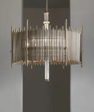 Chic Modern Italian Metal Pendant Light With Faceted Crystal Detail