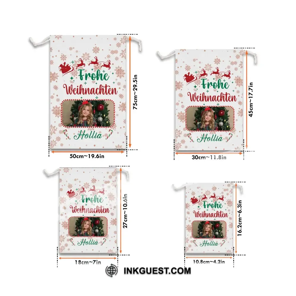 Christmas Frohe Weihnachten Custom Photo And Text, Personalized String Bag, Christmas Gift