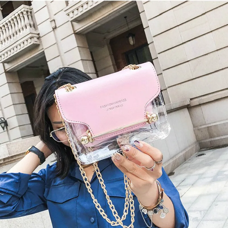 Christmas Gift Luxury Designer Women's Shoulder Bag 2021 New Women's Bag Fashion Transparent Small Square Bag PU Leather Trendy Messenger Bag