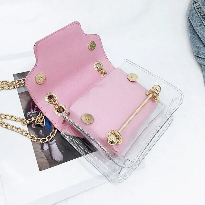 Christmas Gift Luxury Designer Women's Shoulder Bag 2021 New Women's Bag Fashion Transparent Small Square Bag PU Leather Trendy Messenger Bag