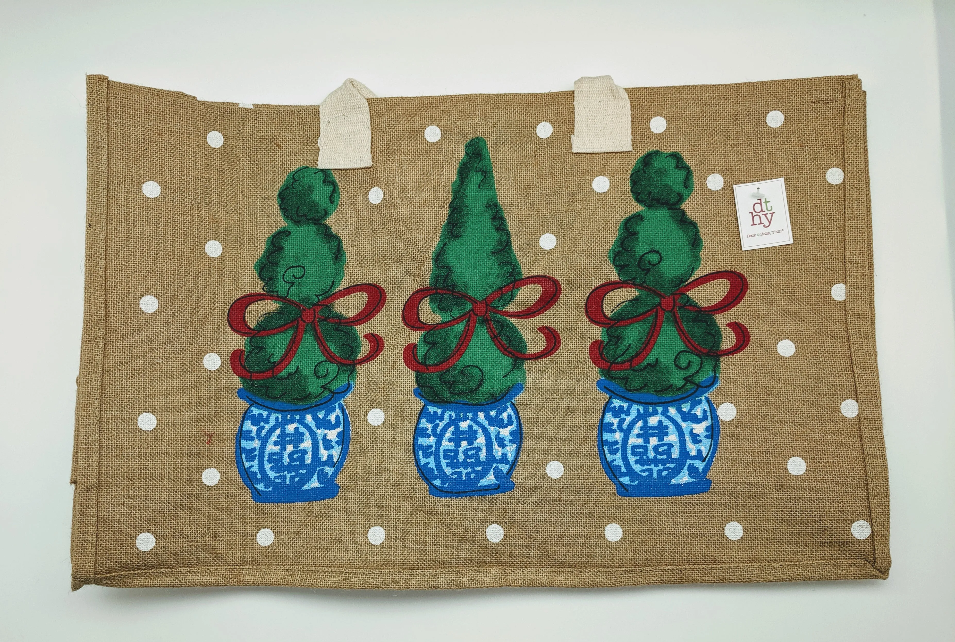 CHRISTMAS TOTE - DTHY - TOM TOM TOPIARY JUTE TOTE