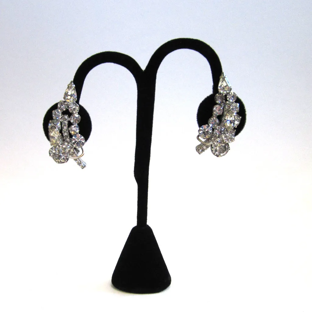 Circa 1950s Rhinestone Three-Dimensional Leaf Earrings