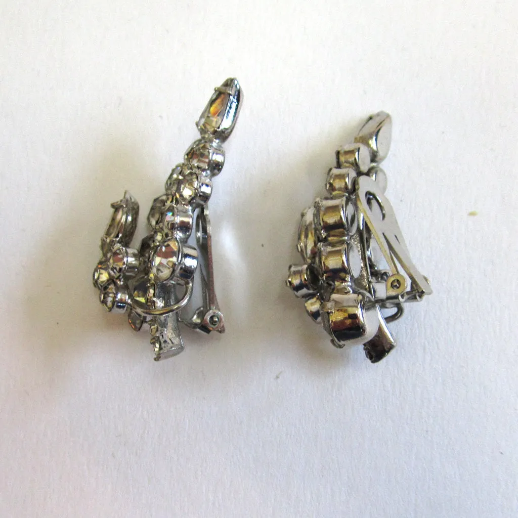 Circa 1950s Rhinestone Three-Dimensional Leaf Earrings