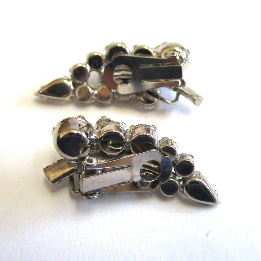 Circa 1950s Rhinestone Three-Dimensional Leaf Earrings