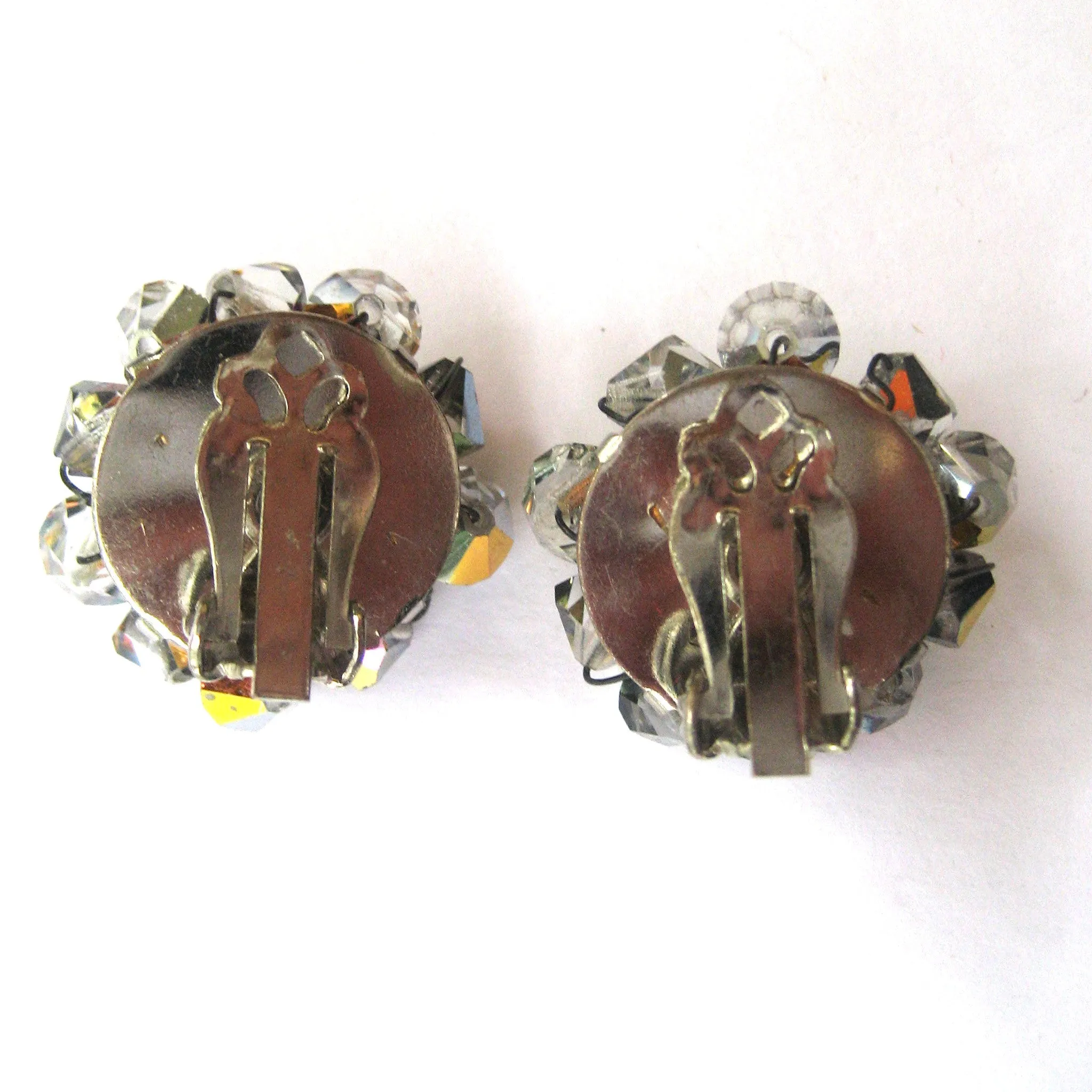 Circa 1950s Round Metallic Crystal Earrings