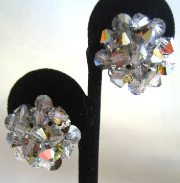 Circa 1950s Round Metallic Crystal Earrings