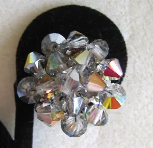 Circa 1950s Round Metallic Crystal Earrings
