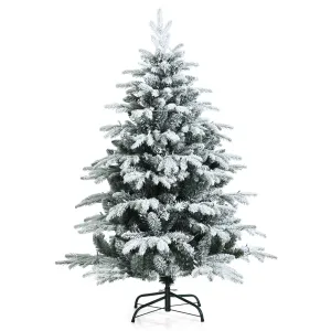 classic 6FT Snow Flocked Christmas Tree, Pre-lit Artificial Xmas Tree w/ 260 LED Lights & 1415 PE & PVC Branch Tips 4.5' 4.5'