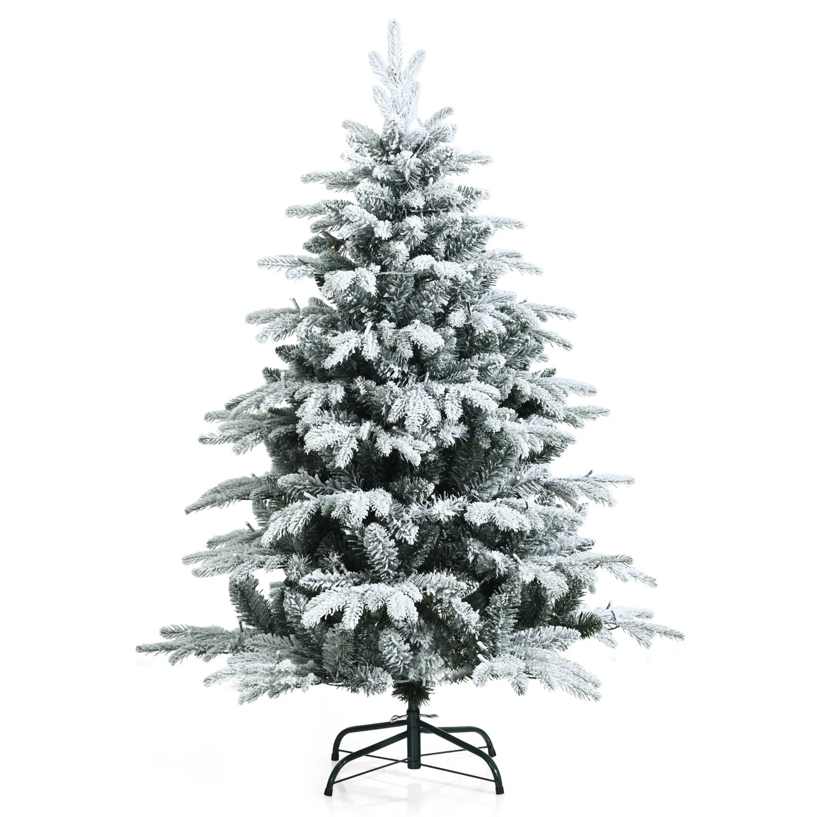 classic 6FT Snow Flocked Christmas Tree, Pre-lit Artificial Xmas Tree w/ 260 LED Lights & 1415 PE & PVC Branch Tips 4.5' 4.5'